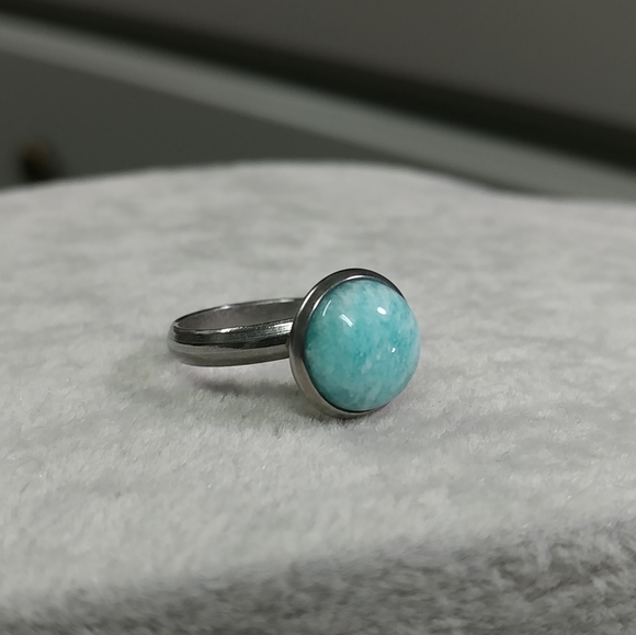 Amazonite Ring Natural Gemstone Adjustable Stainless-Steel Ring Crystal - Picture 9 of 15